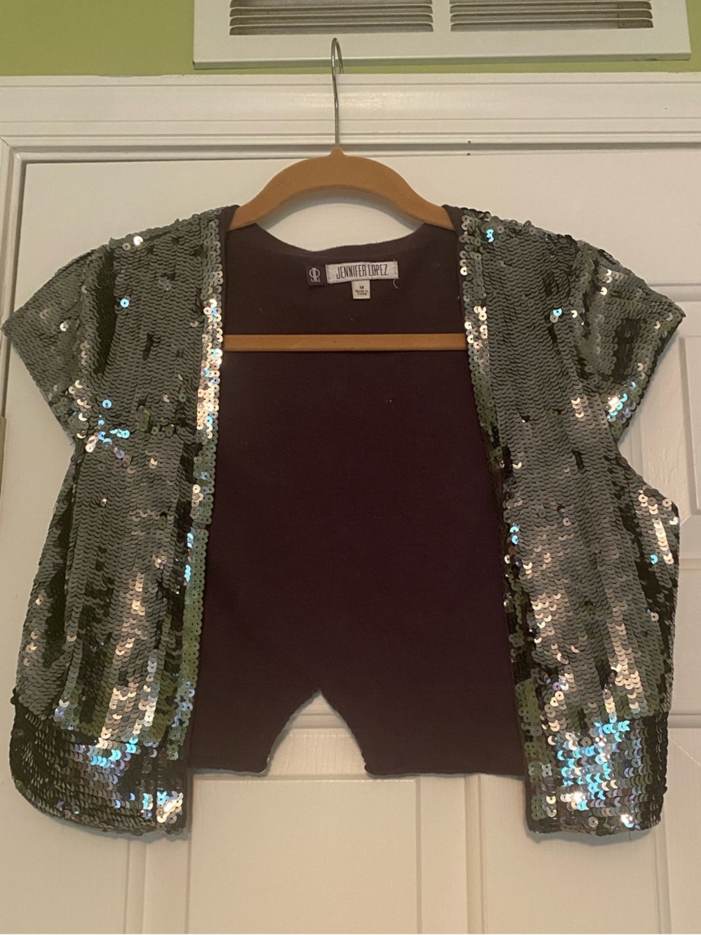 Jennifer Lopez Charcoal Grey Sequin Short Sleeve Bolero